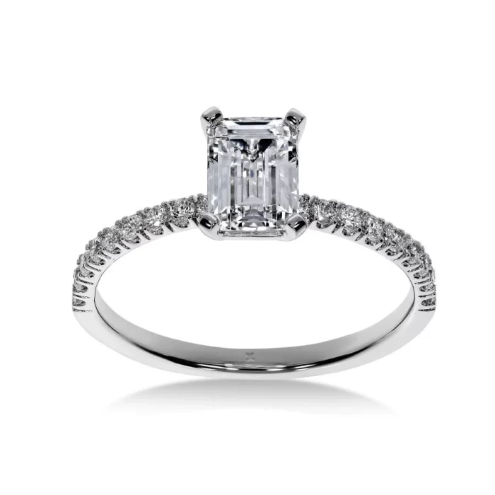 Bague de Fiançailles Diamant Émeraude Pavée | LeDiamanti Maroc
