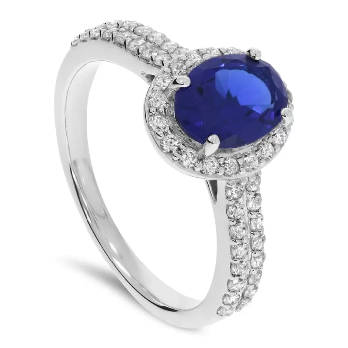 Bague de fiançailles Saphir et Diamants en Platine | Saphir des Cieux Maroc