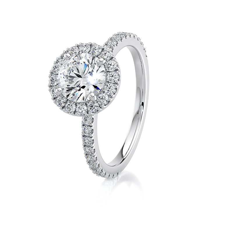 Bague de mariage Belle LEDIAMANTI avec diamant rond certifié GIA et halo en or 18 carats