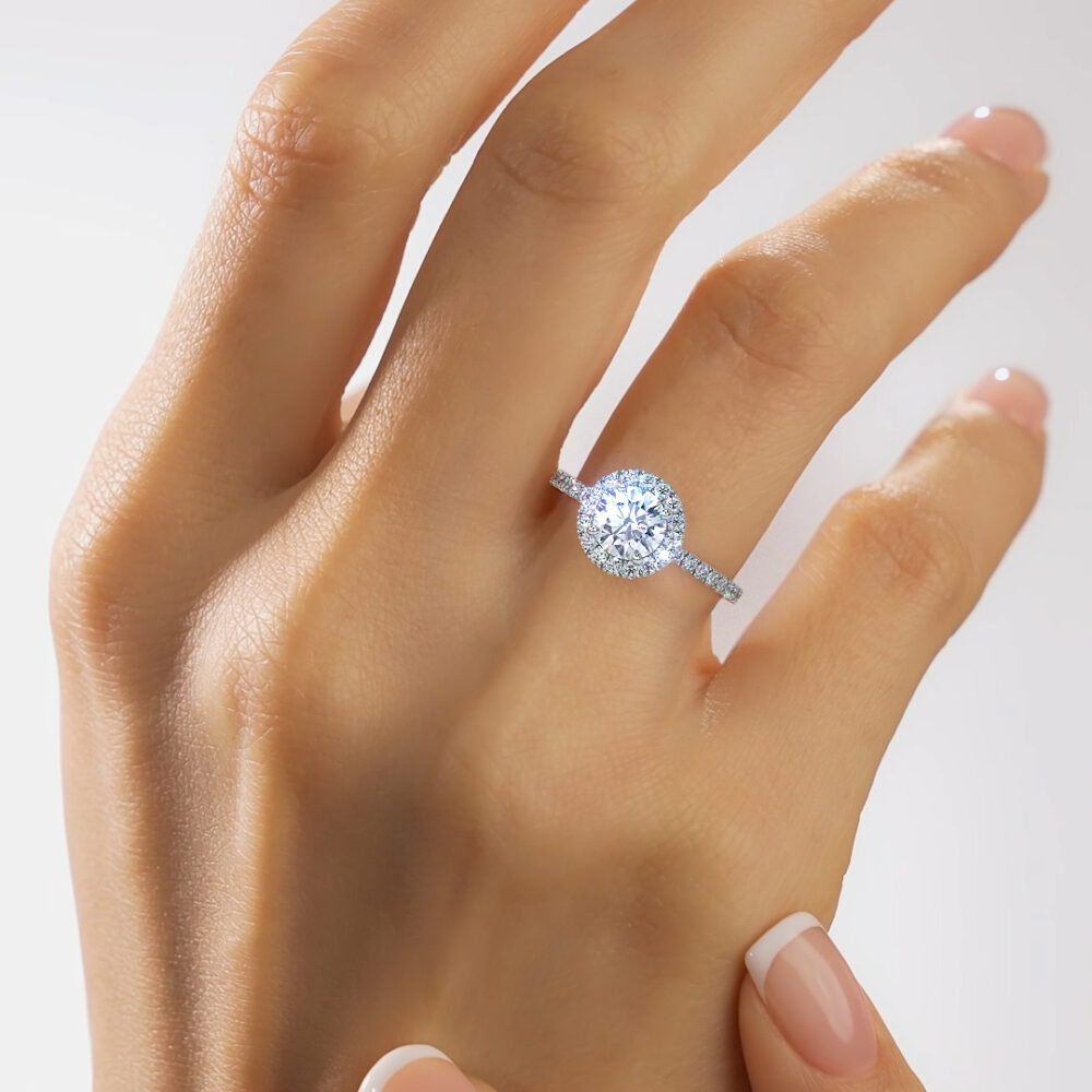 Bague de mariage Belle LEDIAMANTI avec diamant rond certifié GIA et halo en or 18 carats