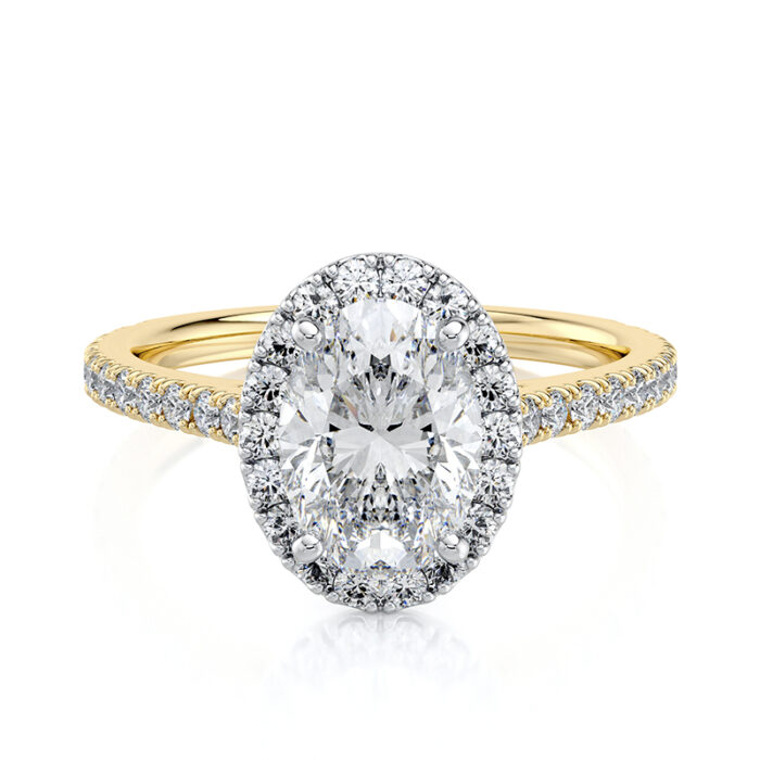 Bague Belle en diamant ovale certifié GIA et halo en or 18K – LEDIAMANTI