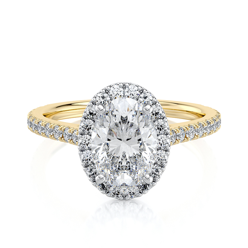 Bague Belle en diamant ovale certifié GIA et halo en or 18K – LEDIAMANTI
